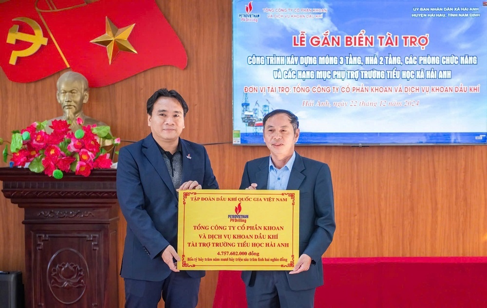 PV Drilling gắn biển tài trợ công trình Trường Tiểu học Hải Anh, Hải Hậu, Nam Định