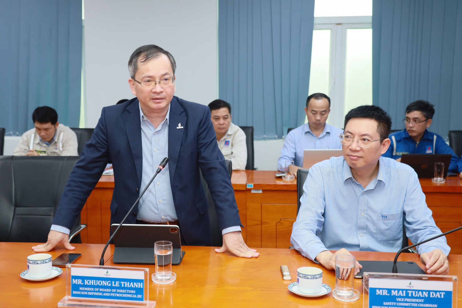 Ông Khương Lê Thành – Thành viên HĐQT Công ty phát biểu về mục tiêu và tầm quan trọng của công tác đảm bảo an toàn NMLD Dung Quất.