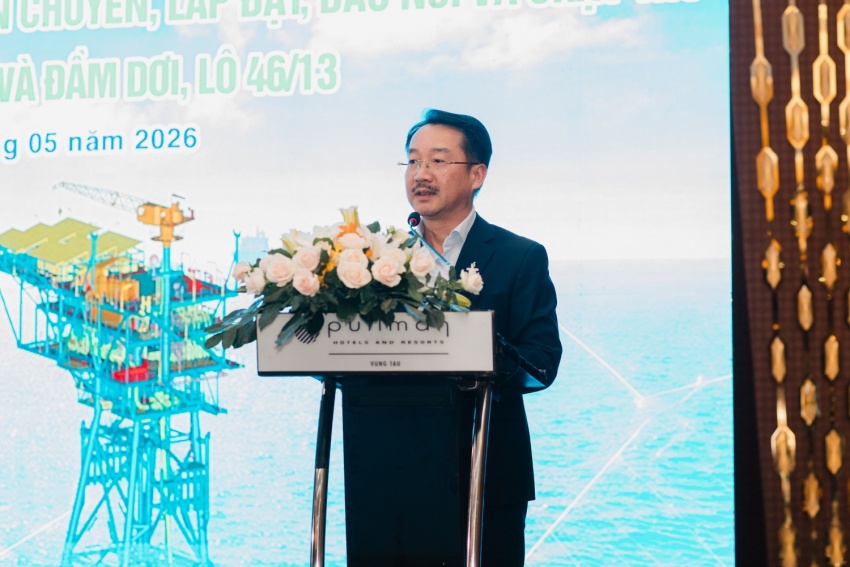 Tổng Giám đốc PVEP Nguyễn Thiện Bảo nhấn mạnh ý nghĩa chiến lược của dự án Khánh Mỹ - Đầm Dơi trong kế hoạch phát triển kinh doanh của PVEP.
