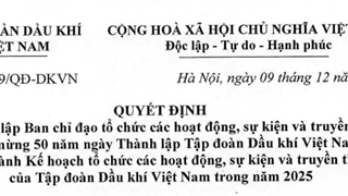 Thành lập Ban chỉ đạo tổ chức các hoạt động, sự kiện và truyền thông chào mừng 50 năm ngày thành lập Tập đoàn DKVN và Ban hành KH tổ chức các hoạt động, sự kiện và truyền thông của Tập đoàn DKVN trong năm 2025