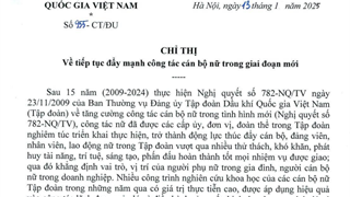 Chỉ thị số 955-CT/ĐU ngày 13/1/2025 về Tiếp tục đẩy mạnh công tác cán bộ nữ trong giai đoạn mới