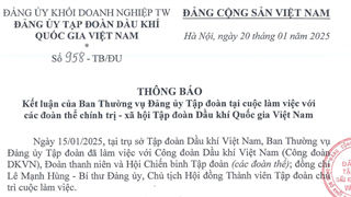 Kết luận số 958-TB/ĐU ngày 20/01/2025 của Đảng ủy Tập đoàn Dầu khí Quốc gia Việt Nam