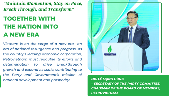 "Maintain Momentum, stay on pace, break through, and Transform" together with the nation into a new era