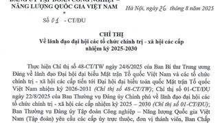 Chỉ thị về lãnh đạo đại hội các tổ chức chính tị - xã hội các cấp nhiệm kỳ 2025-2030.
