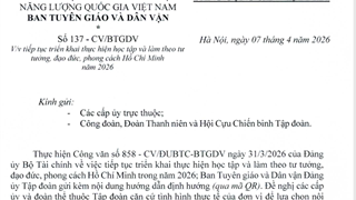Tiếp tục triển khai thực hiện học tập và làm theo tư tưởng, đạo đức, phong cách Hồ Chí Minh năm 2026