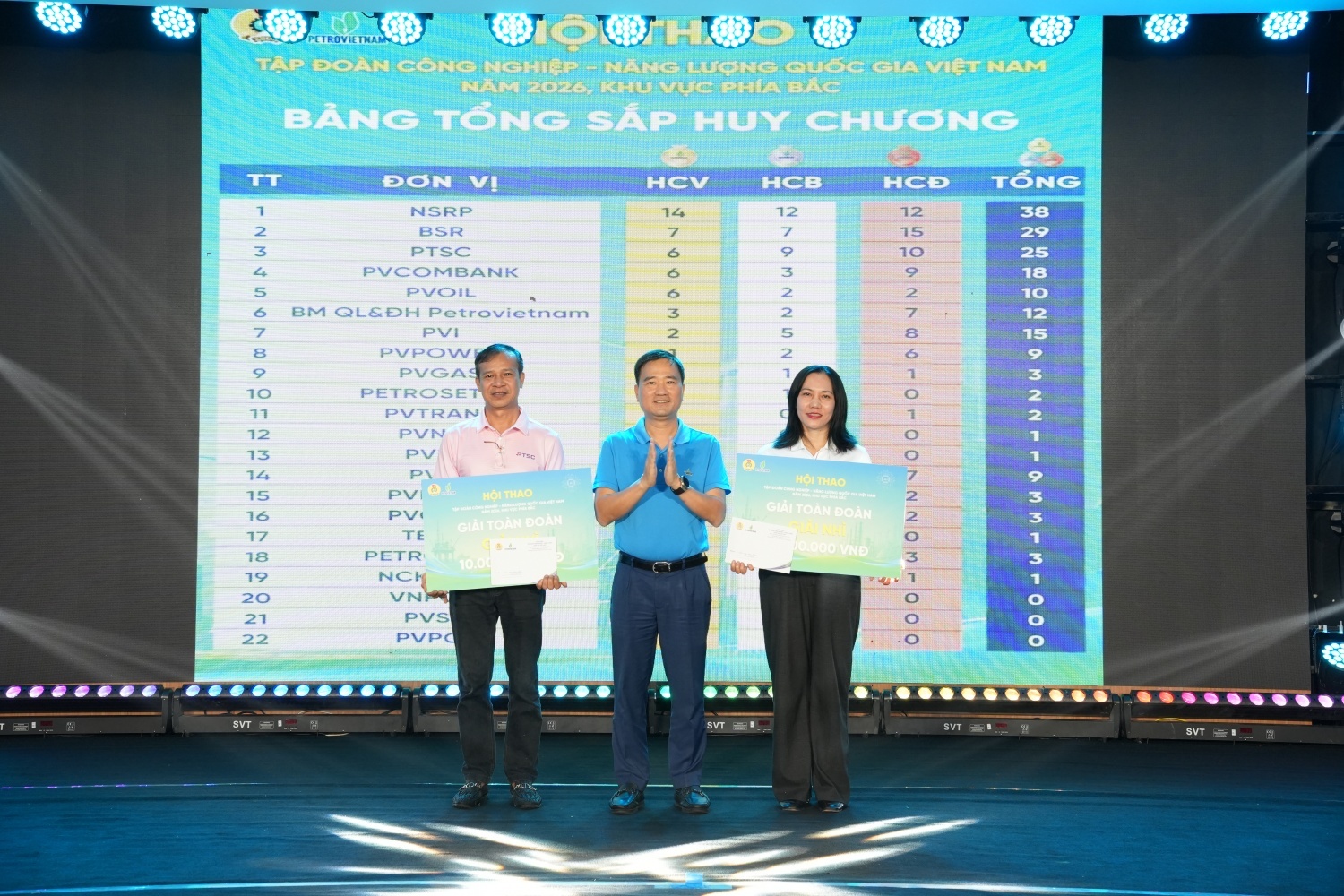 Đồng chí Vũ Anh Tuấn - Phó Chủ tịch Công đoàn PETROVIETNAM trao giải Nhì toàn đoàn cho đại diện BSR và PTSC
