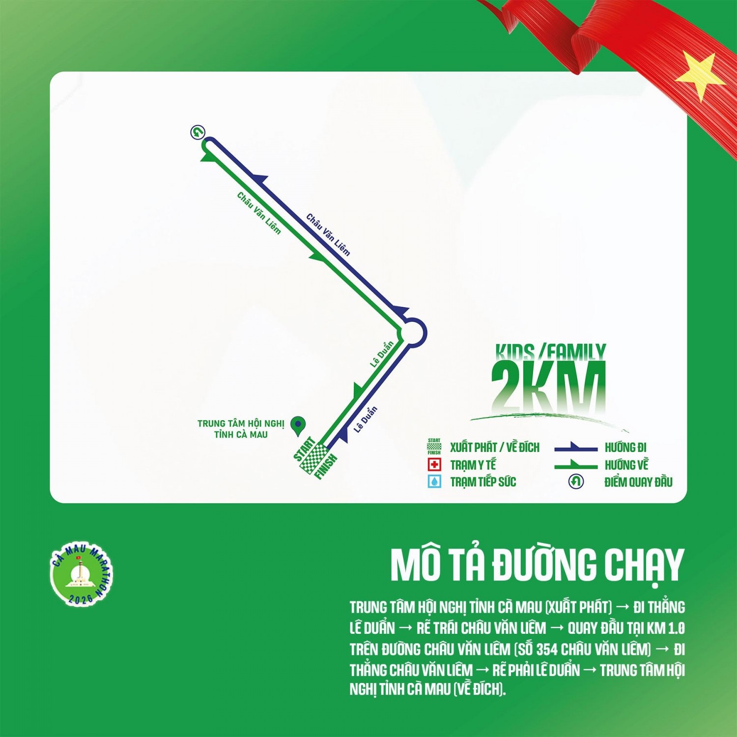 Mô tả đường chạy cự ly 2 km.