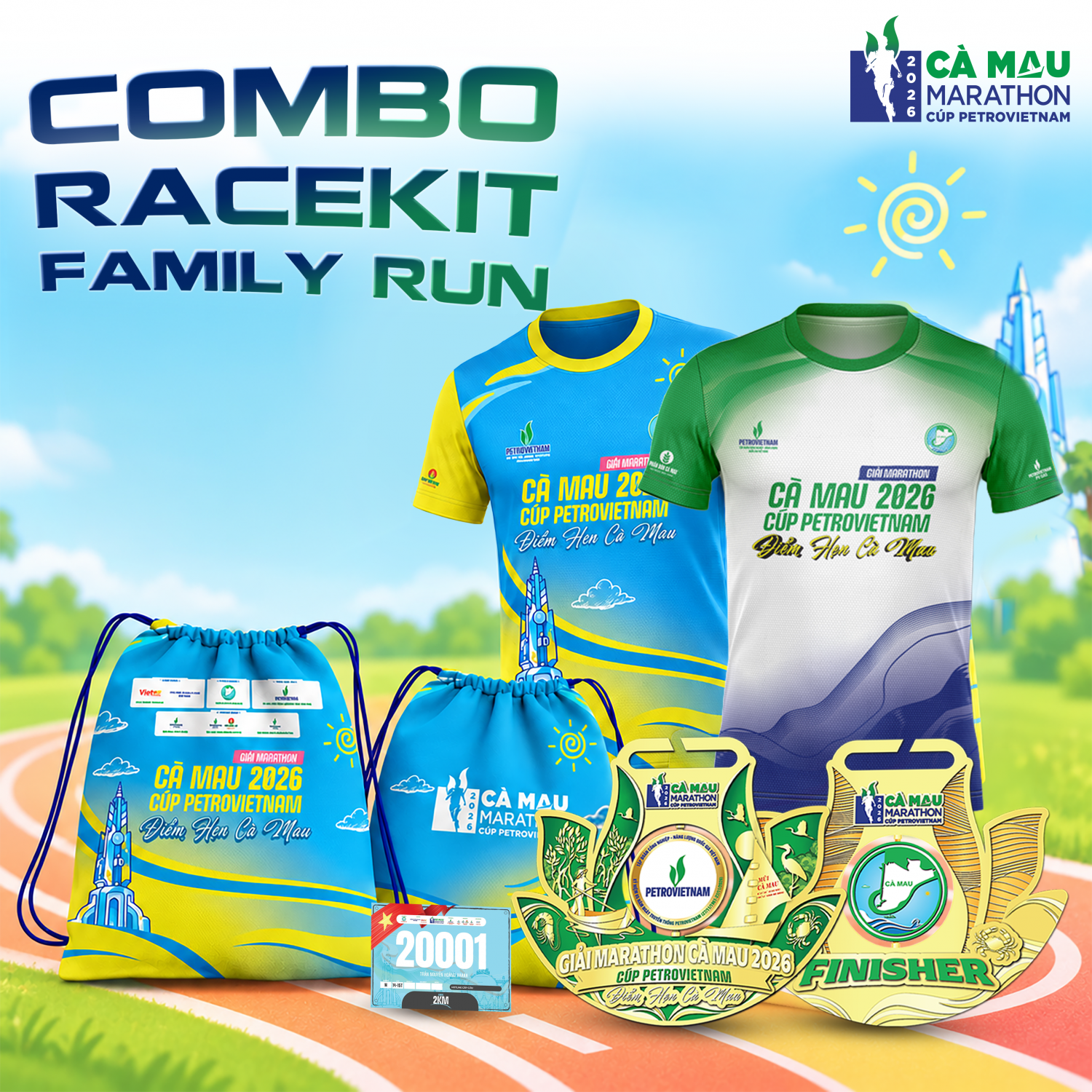 Combo racekit Family run cho cả gia đình cùng tham gia Cà Mau Marathon 2026 - Cúp PETROVIETNAM.
