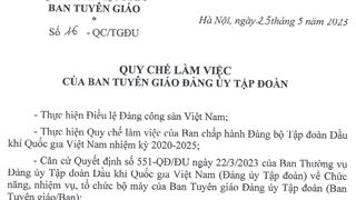 Ban hành Qui chế số 16-QC/TGĐU kèm theo Thông báo về phân công nhiệm vụ công tác của cán bộ Ban Tuyên giáo Đảng ủy.