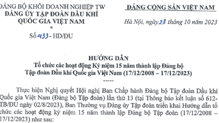 Hướng dẫn tổ chức các hoạt động kỷ niệm 15 năm thành lập Đảng bộ Tập đoàn Dầu khí Quốc gia Việt Nam (17/12/2008-14/12/2023)