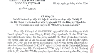 Kế hoạch 524-KH/ĐU ngày 22/4/2024 vv Sơ kết 3 năm thực hiện Kết luận 01, 5 năm thực hiện Nghị quyết 281 và triển khai sinh hoạt chuyên đề “Một đội ngũ, một mục tiêu”