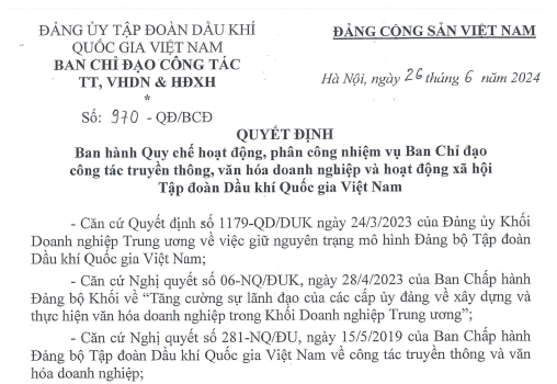 Quyết định Ban hành Quy chế hoạt động, phân công nhiệm vụ Ban Chỉ đạo công tác truyền thông”