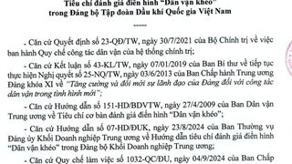 Hướng dẫn tiêu chí đánh giá "Dân vận khéo" trong Đảng bộ Tập đoàn Dầu khí Việt Nam