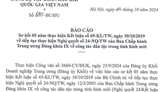 Báo cáo sơ kết 05 năm thực hiện Kết luận 65-KL/TW ngày 30/10/2019